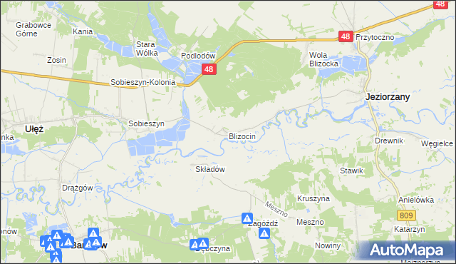 mapa Blizocin gmina Jeziorzany, Blizocin gmina Jeziorzany na mapie Targeo