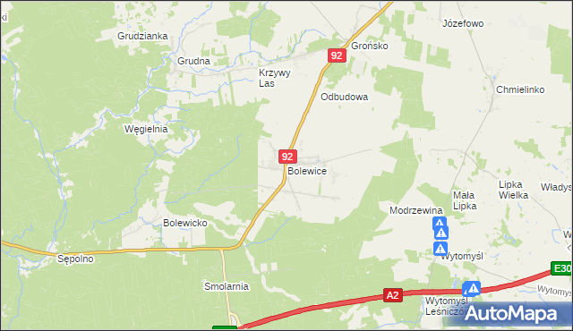 mapa Bolewice gmina Miedzichowo, Bolewice gmina Miedzichowo na mapie Targeo