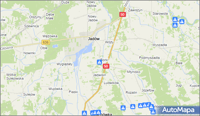 mapa Borki gmina Jadów, Borki gmina Jadów na mapie Targeo