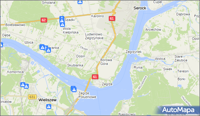 mapa Borowa Góra gmina Serock, Borowa Góra gmina Serock na mapie Targeo