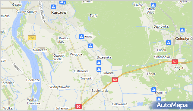 mapa Brzezinka gmina Karczew, Brzezinka gmina Karczew na mapie Targeo