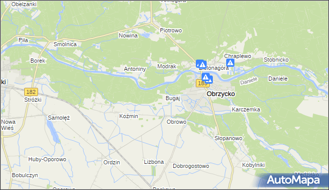 mapa Bugaj gmina Obrzycko, Bugaj gmina Obrzycko na mapie Targeo