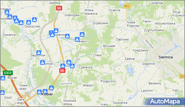 mapa Chełst gmina Siennica, Chełst gmina Siennica na mapie Targeo