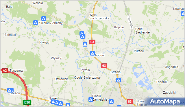mapa Chodów gmina Siedlce, Chodów gmina Siedlce na mapie Targeo