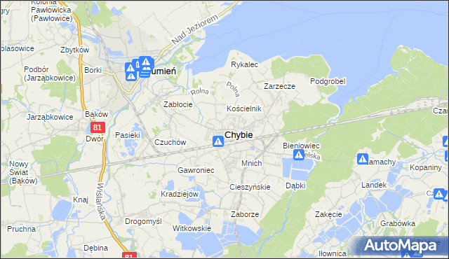 mapa Chybie, Chybie na mapie Targeo