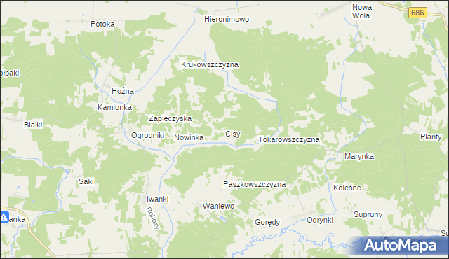 mapa Cisy gmina Narew, Cisy gmina Narew na mapie Targeo