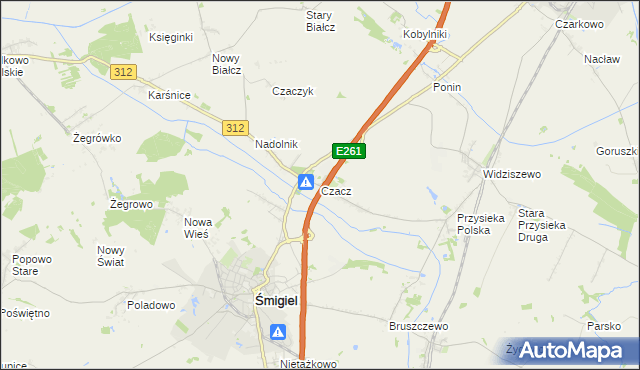 mapa Czacz gmina Śmigiel, Czacz gmina Śmigiel na mapie Targeo