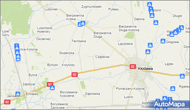 mapa Cząstków gmina Kłodawa, Cząstków gmina Kłodawa na mapie Targeo