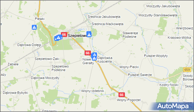 mapa Dąbrówka Kościelna gmina Szepietowo, Dąbrówka Kościelna gmina Szepietowo na mapie Targeo