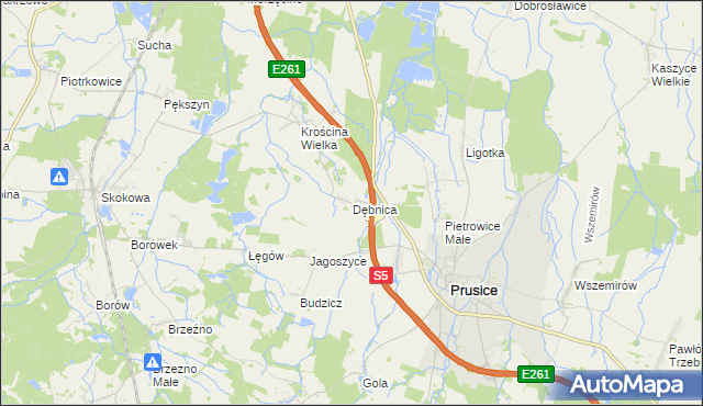 mapa Dębnica gmina Prusice, Dębnica gmina Prusice na mapie Targeo