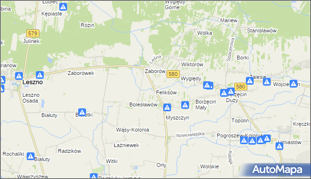 mapa Feliksów gmina Leszno, Feliksów gmina Leszno na mapie Targeo