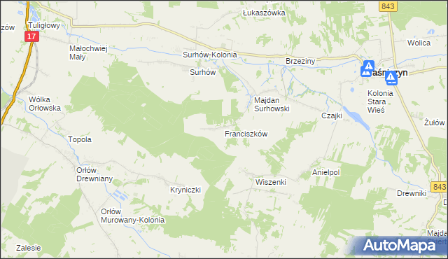 mapa Franciszków gmina Kraśniczyn, Franciszków gmina Kraśniczyn na mapie Targeo