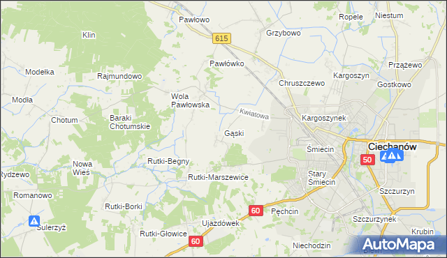 mapa Gąski gmina Ciechanów, Gąski gmina Ciechanów na mapie Targeo