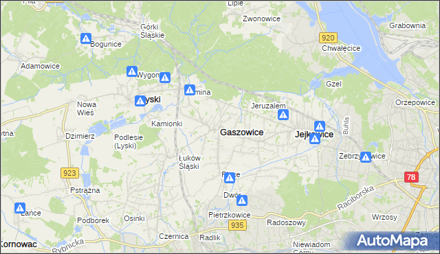 mapa Gaszowice powiat rybnicki, Gaszowice powiat rybnicki na mapie Targeo