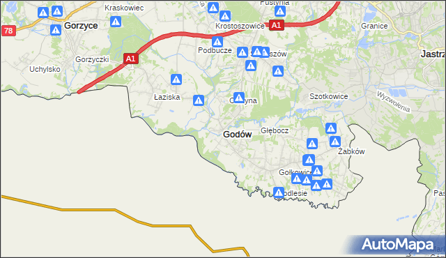 mapa Godów powiat wodzisławski, Godów powiat wodzisławski na mapie Targeo