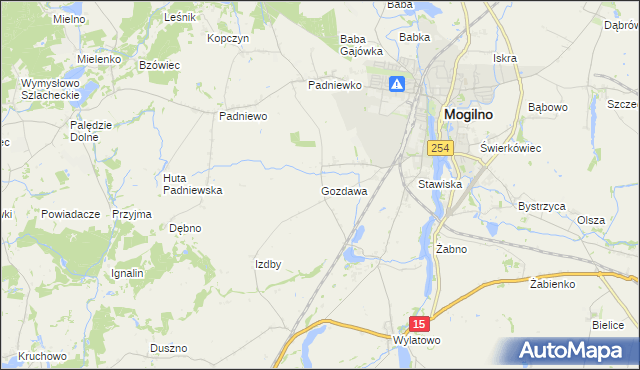 mapa Gozdawa gmina Mogilno, Gozdawa gmina Mogilno na mapie Targeo