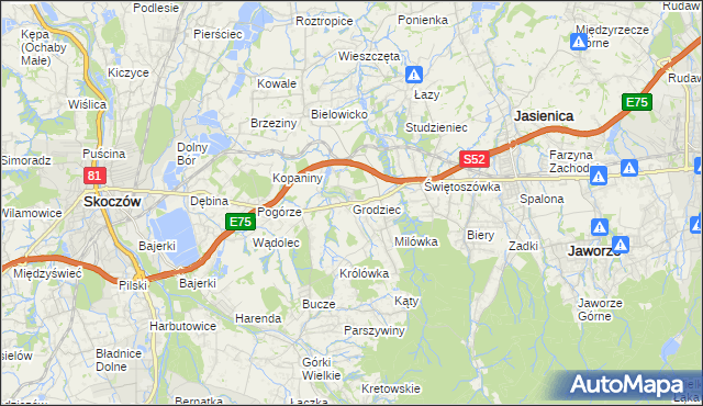 mapa Grodziec gmina Jasienica, Grodziec gmina Jasienica na mapie Targeo