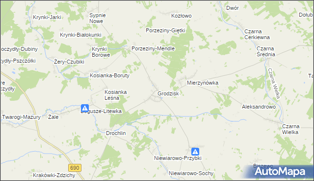 mapa Grodzisk powiat siemiatycki, Grodzisk powiat siemiatycki na mapie Targeo