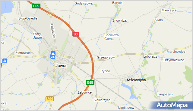 mapa Grzegorzów gmina Mściwojów, Grzegorzów gmina Mściwojów na mapie Targeo