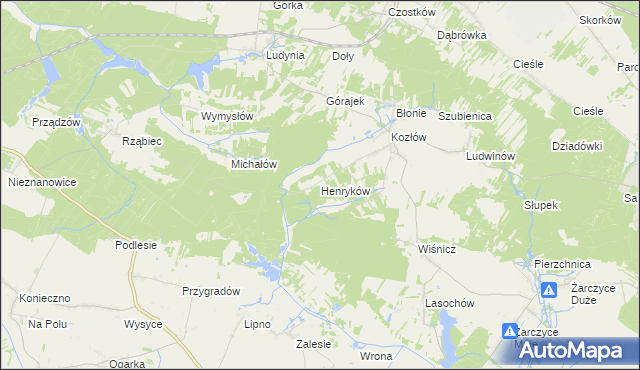 mapa Henryków gmina Małogoszcz, Henryków gmina Małogoszcz na mapie Targeo