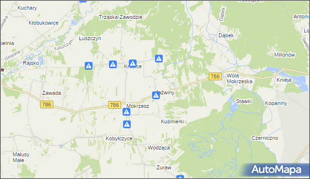 mapa Jaźwiny gmina Mstów, Jaźwiny gmina Mstów na mapie Targeo