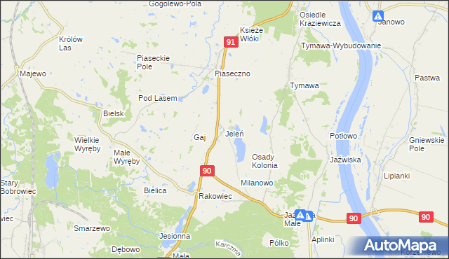 mapa Jeleń gmina Gniew, Jeleń gmina Gniew na mapie Targeo