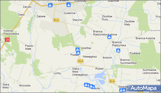 mapa Józefów gmina Radzyń Podlaski, Józefów gmina Radzyń Podlaski na mapie Targeo