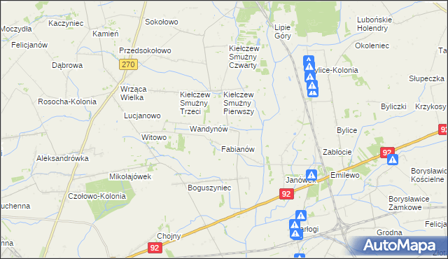 mapa Kiełczew Górny, Kiełczew Górny na mapie Targeo