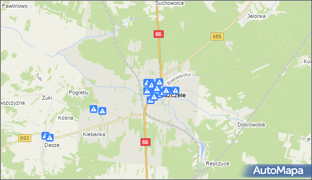 mapa Kleszczele, Kleszczele na mapie Targeo