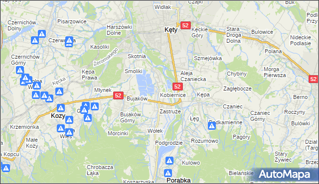 mapa Kobiernice, Kobiernice na mapie Targeo