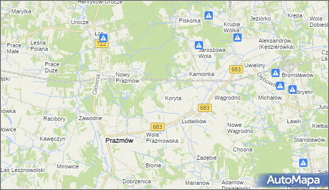 mapa Koryta gmina Prażmów, Koryta gmina Prażmów na mapie Targeo