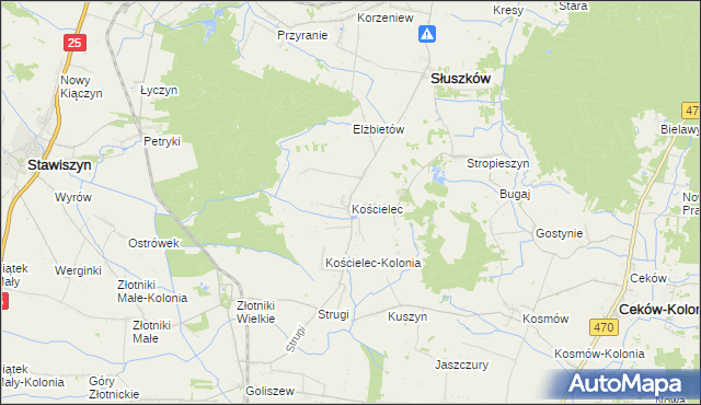 mapa Kościelec gmina Mycielin, Kościelec gmina Mycielin na mapie Targeo