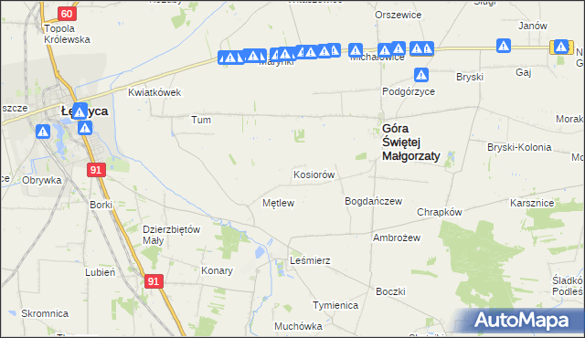 mapa Kosiorów gmina Góra Świętej Małgorzaty, Kosiorów gmina Góra Świętej Małgorzaty na mapie Targeo