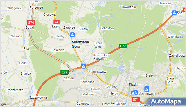 mapa Kostomłoty Pierwsze, Kostomłoty Pierwsze na mapie Targeo
