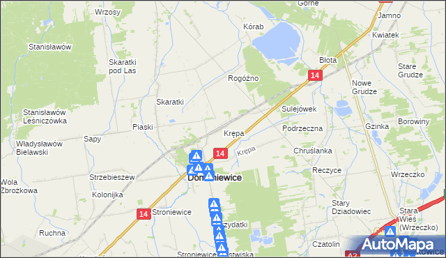 mapa Krępa gmina Domaniewice, Krępa gmina Domaniewice na mapie Targeo