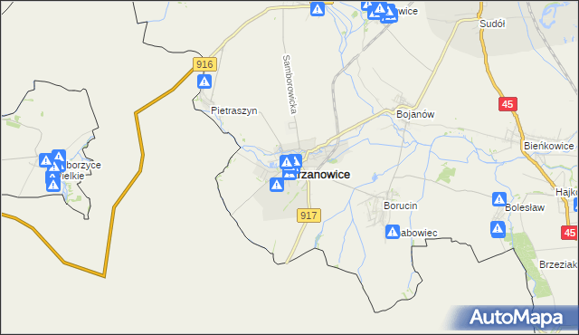mapa Krzanowice powiat raciborski, Krzanowice powiat raciborski na mapie Targeo