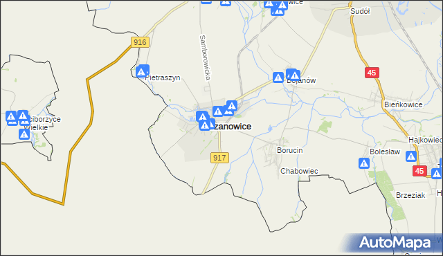 mapa Krzanowice powiat raciborski, Krzanowice powiat raciborski na mapie Targeo