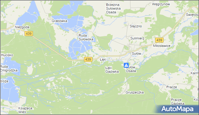mapa Łąki gmina Milicz, Łąki gmina Milicz na mapie Targeo