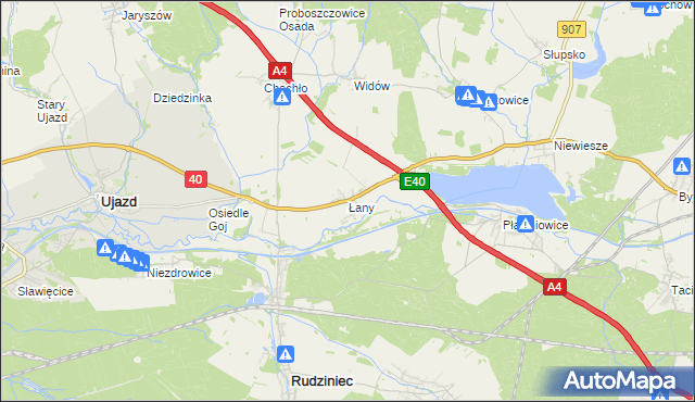 mapa Łany gmina Rudziniec, Łany gmina Rudziniec na mapie Targeo