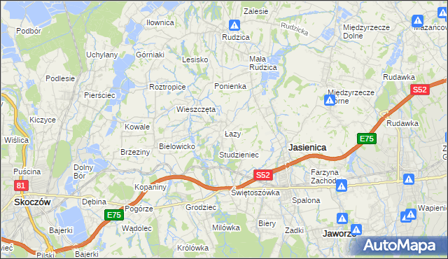 mapa Łazy gmina Jasienica, Łazy gmina Jasienica na mapie Targeo