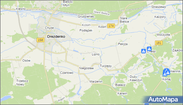 mapa Lipno gmina Drezdenko, Lipno gmina Drezdenko na mapie Targeo