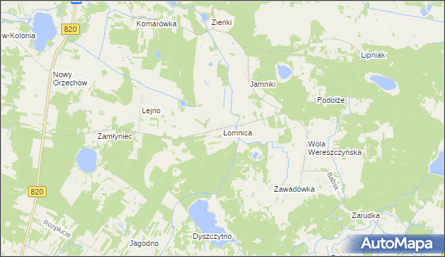 mapa Łomnica gmina Urszulin, Łomnica gmina Urszulin na mapie Targeo