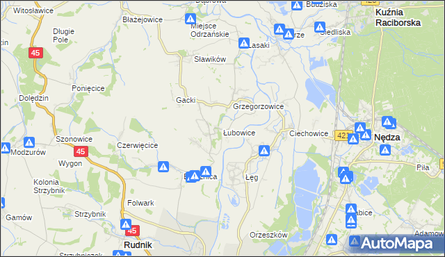 mapa Łubowice gmina Rudnik, Łubowice gmina Rudnik na mapie Targeo