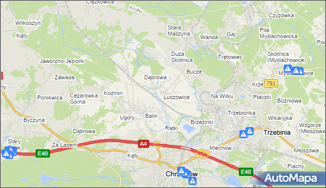 mapa Luszowice gmina Chrzanów, Luszowice gmina Chrzanów na mapie Targeo