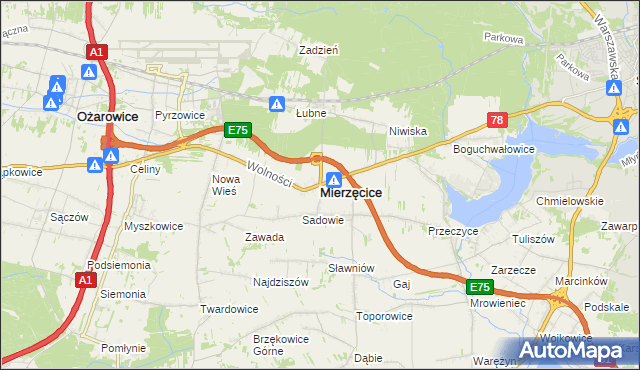 mapa Mierzęcice, Mierzęcice na mapie Targeo