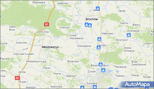mapa Mistrzewice, Mistrzewice na mapie Targeo
