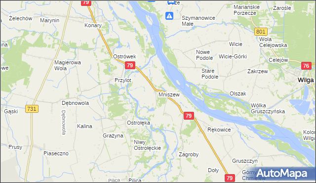 mapa Mniszew gmina Magnuszew, Mniszew gmina Magnuszew na mapie Targeo