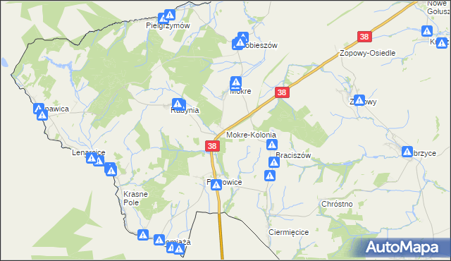 mapa Mokre-Kolonia, Mokre-Kolonia na mapie Targeo