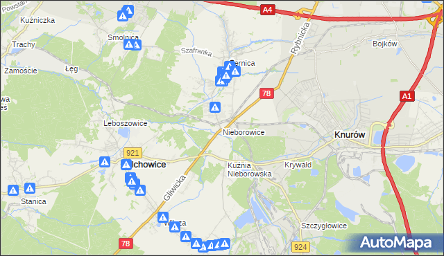 mapa Nieborowice, Nieborowice na mapie Targeo