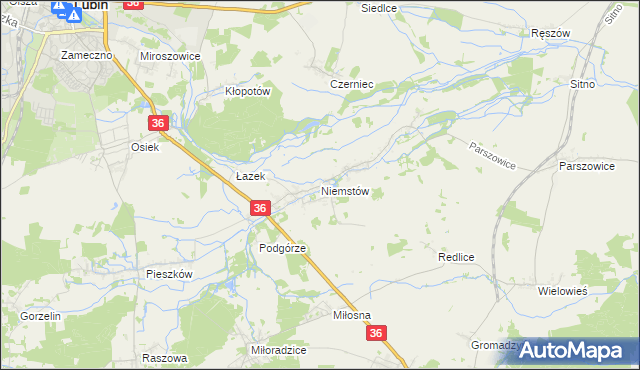 mapa Niemstów gmina Lubin, Niemstów gmina Lubin na mapie Targeo